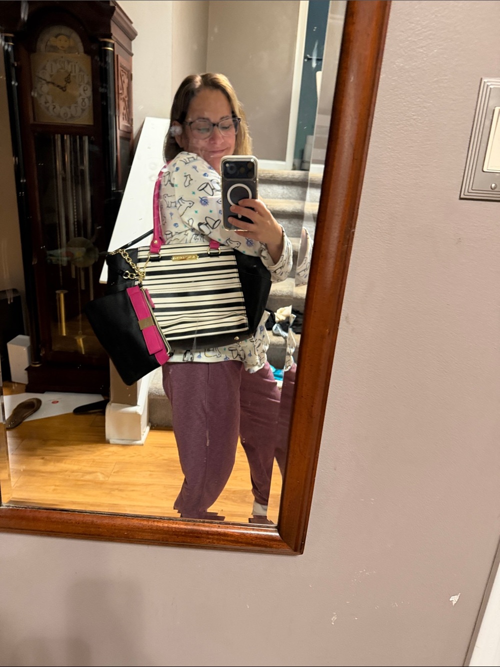 Luv Betsey Johnson Black & Striped Satchel w/ Matching Wristlet 2 BJ 🌺 - Picture 12 of 12